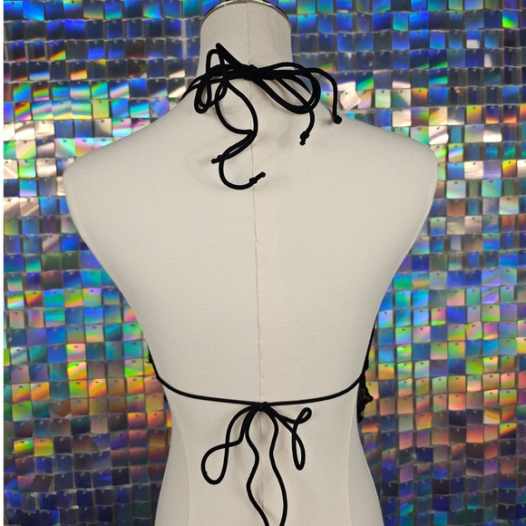 SHEIN Black Mesh Halter Top Handkerchief Hem XL US 12 Rave Clubwear - Picture 5 of 7